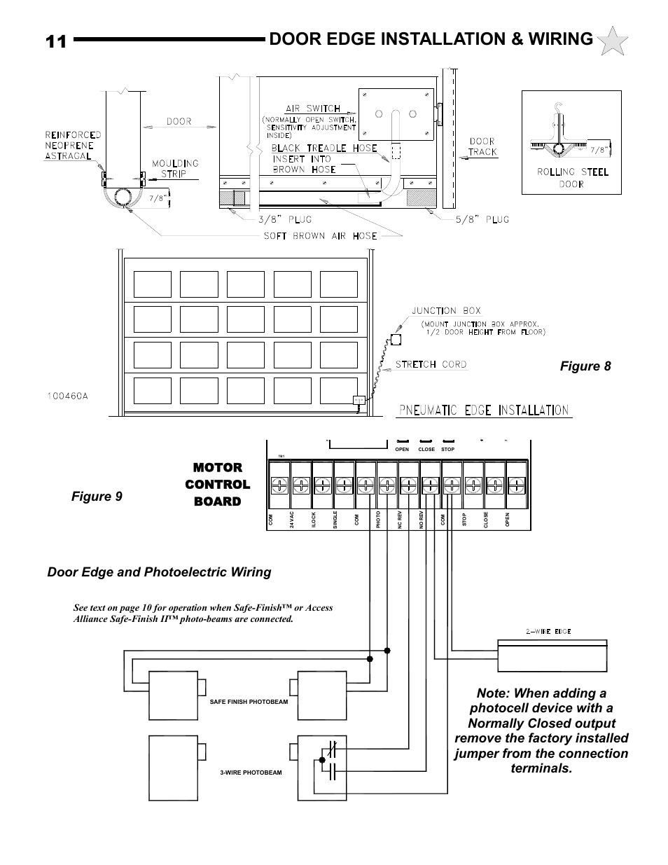 Door edge installation & wiring, Figure 8, Door edge and photoelectric wiring figure 9 | Motor control board | Allstar Products Group MH5011S User Manual | Page 11 / 20