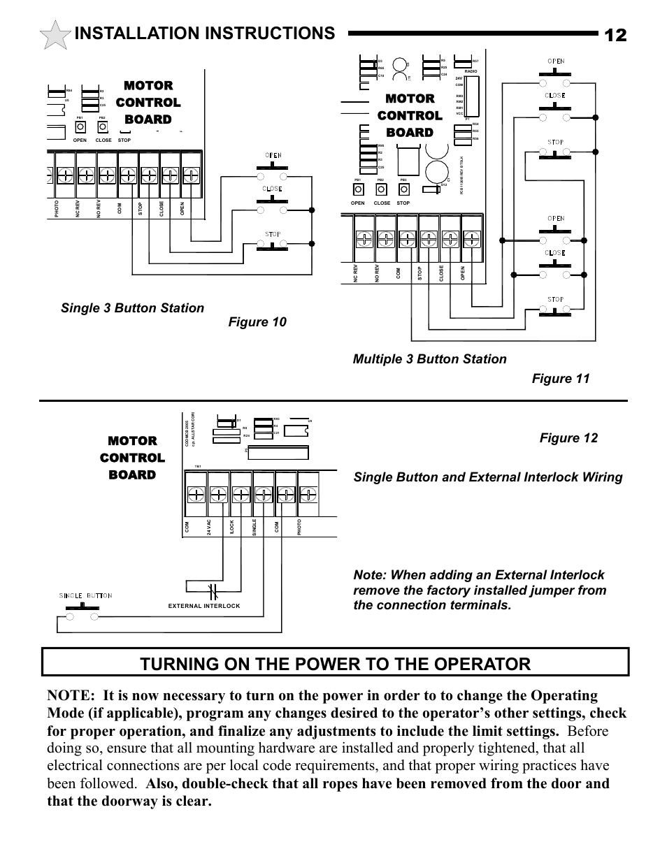 Installation instructions 12, Turning on the power to the operator, Figure 10 | Motor control board | Allstar Products Group MH5011S User Manual | Page 12 / 20