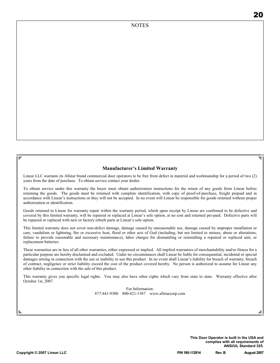 Allstar Products Group MH5011S User Manual | Page 20 / 20