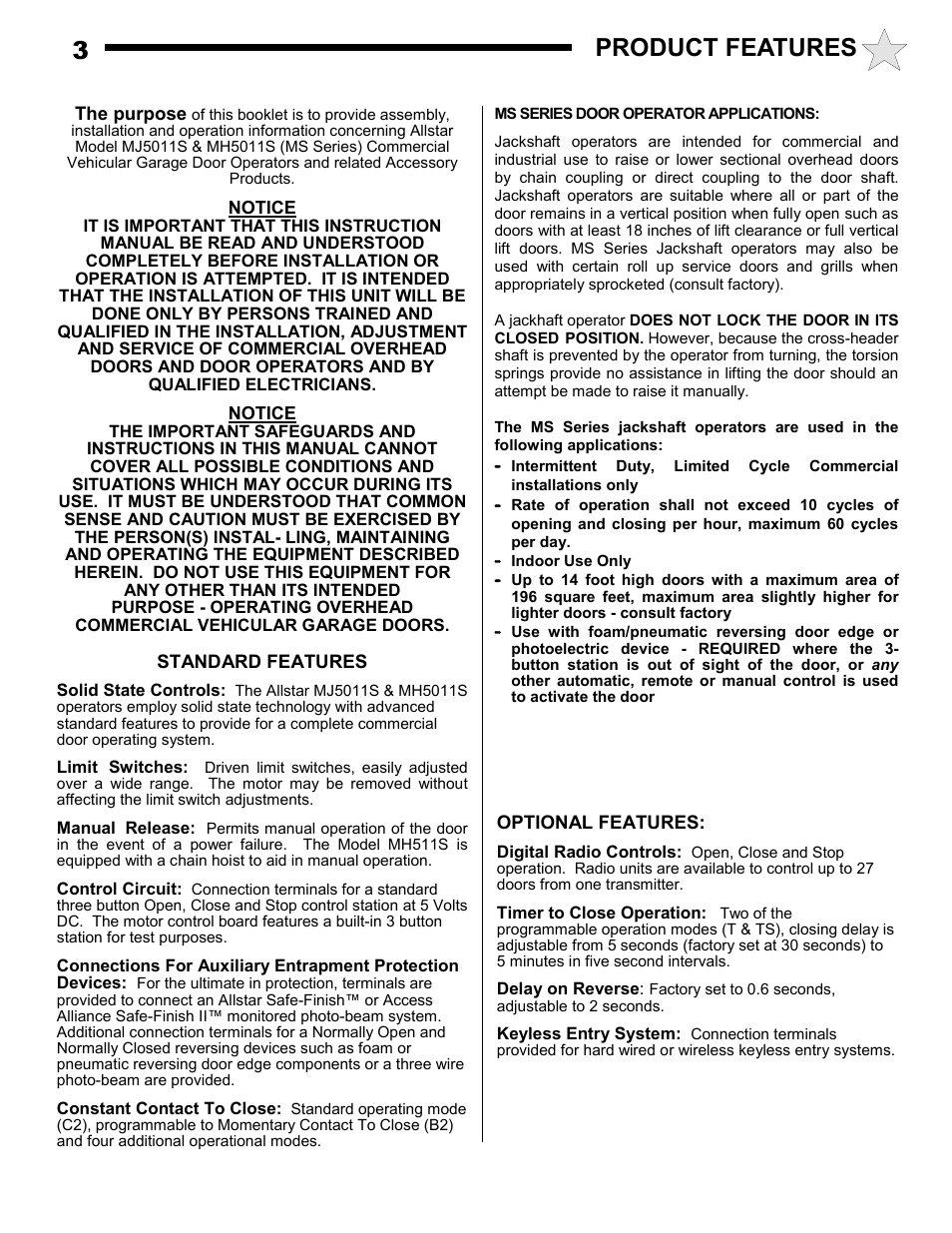 Product features 3 | Allstar Products Group MH5011S User Manual | Page 3 / 20