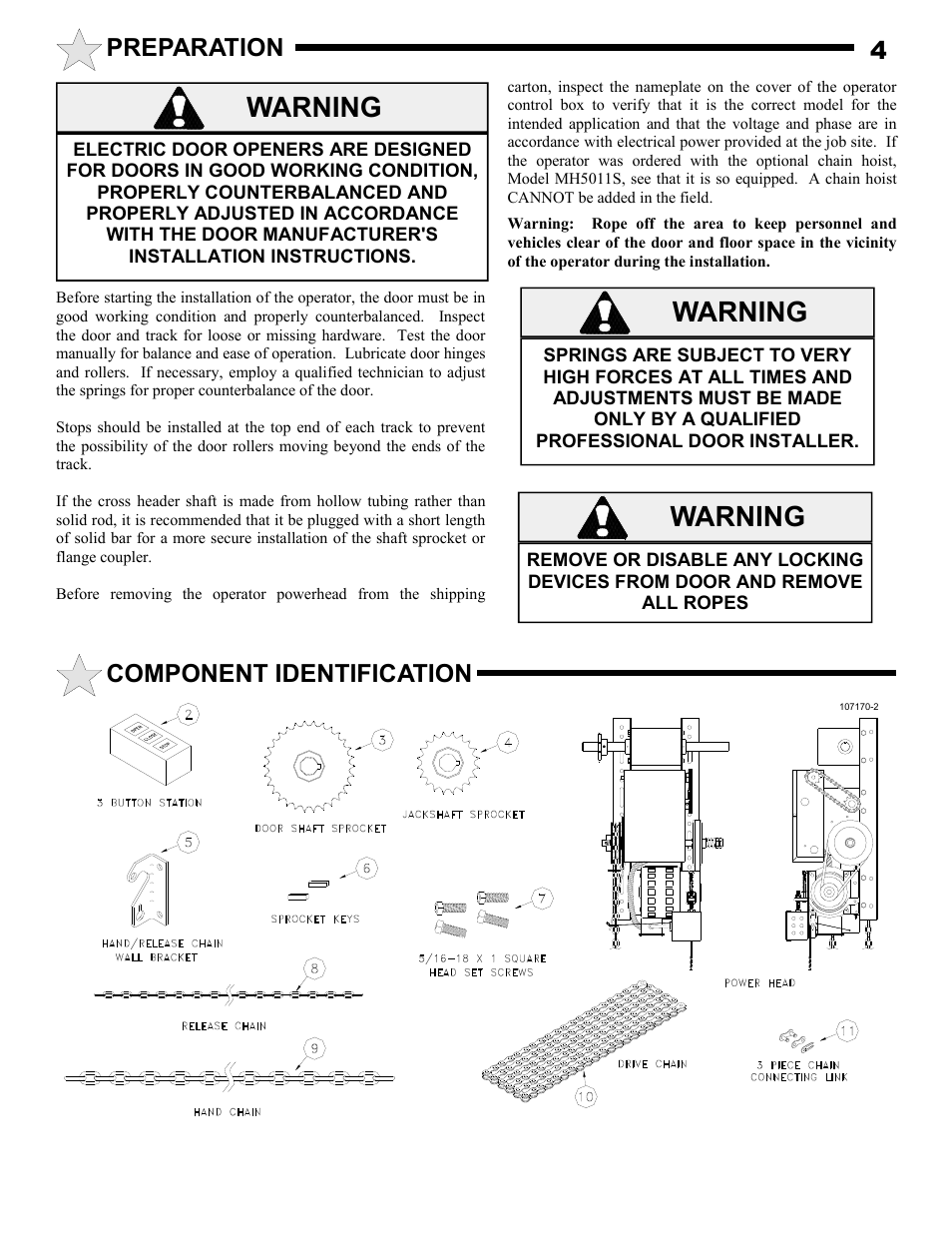 Warning, Preparation component identification 4 | Allstar Products Group MH5011S User Manual | Page 4 / 20