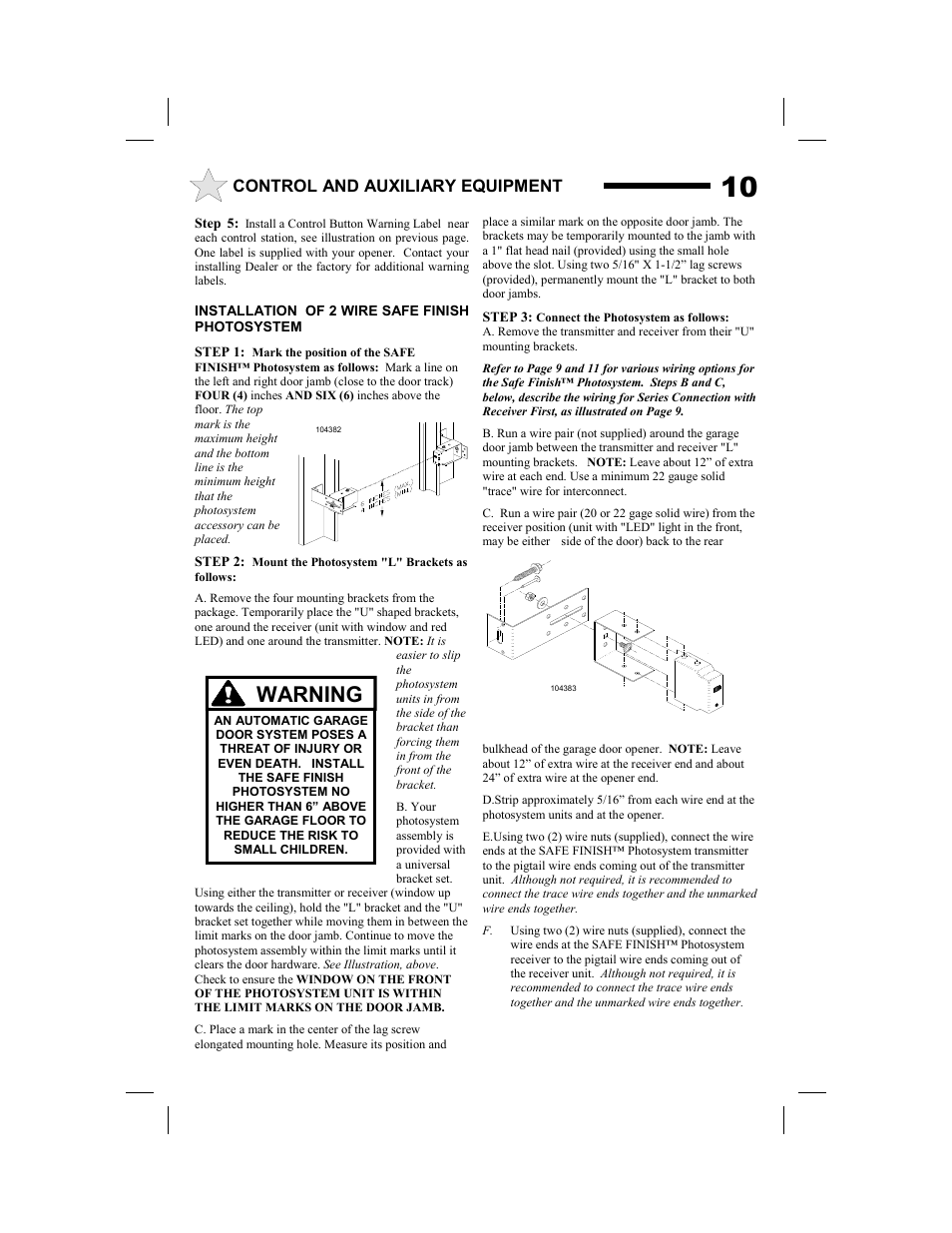 Warning, Control and auxiliary equipment | Allstar Products Group SUPER BELT MVP-SB User Manual | Page 10 / 20