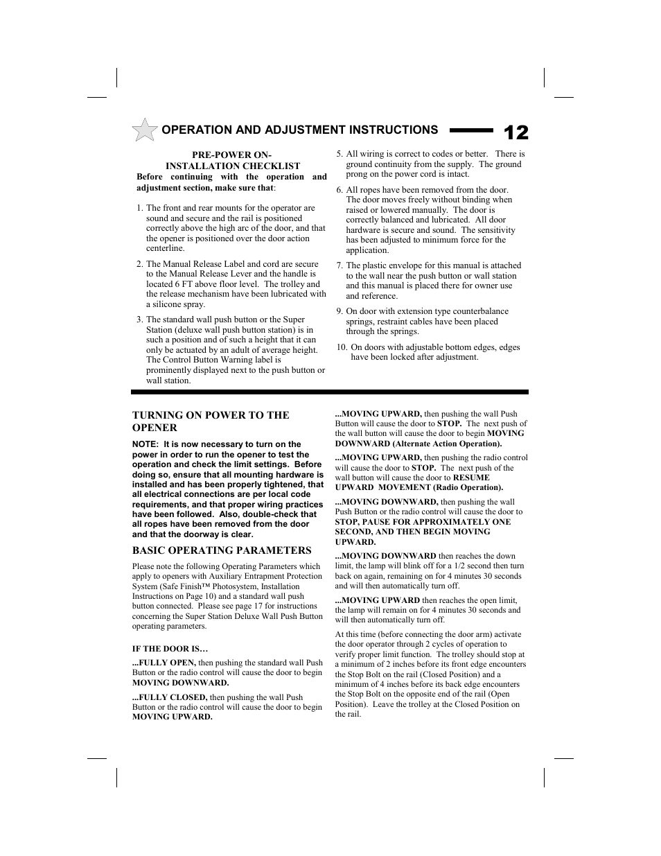 Operation and adjustment instructions | Allstar Products Group SUPER BELT MVP-SB User Manual | Page 12 / 20