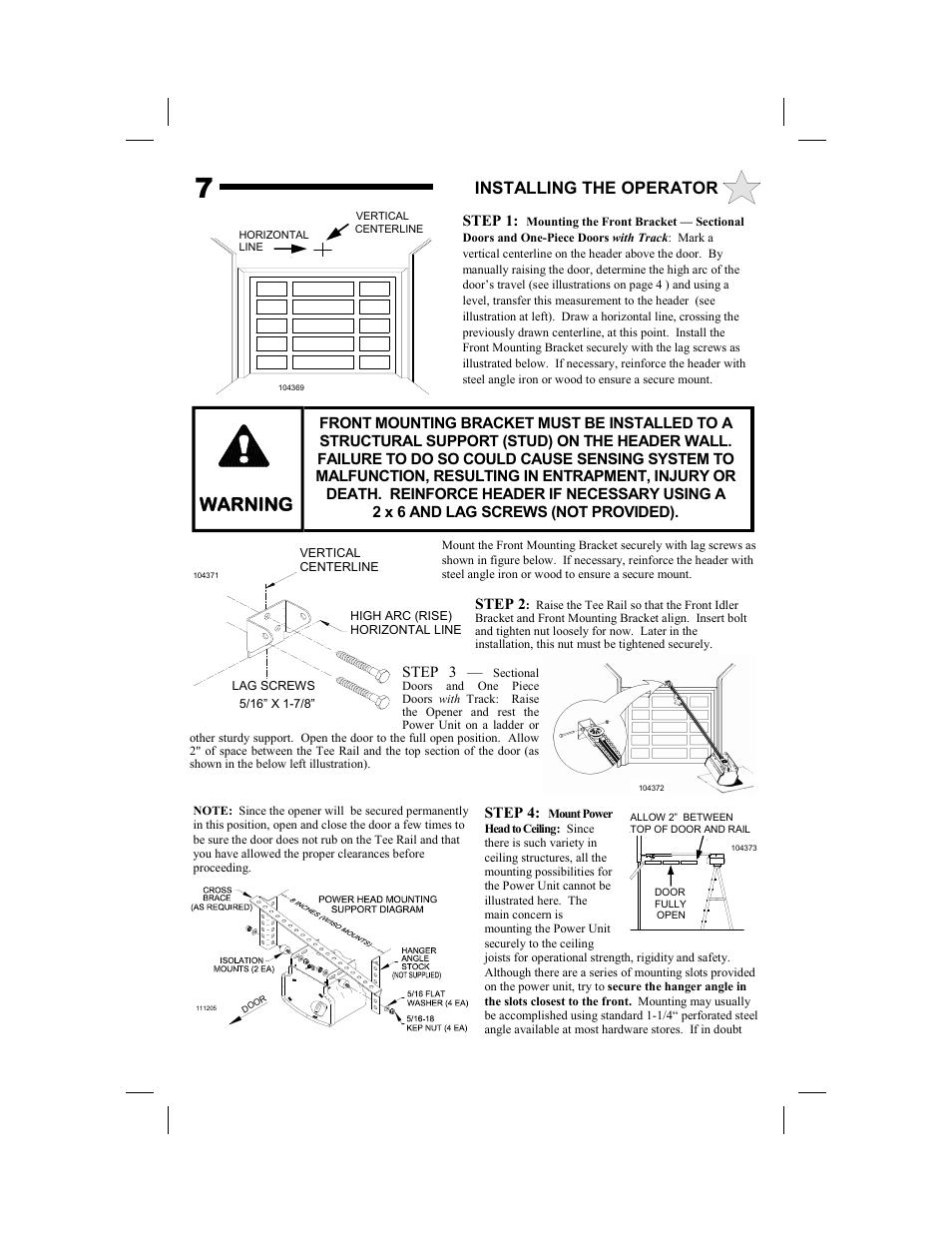 Warning, Installing the operator | Allstar Products Group SUPER BELT MVP-SB User Manual | Page 7 / 20