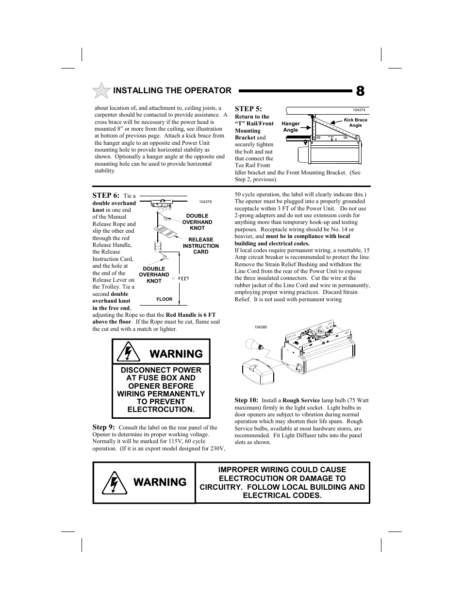 Warning, Installing the operator | Allstar Products Group SUPER BELT MVP-SB User Manual | Page 8 / 20