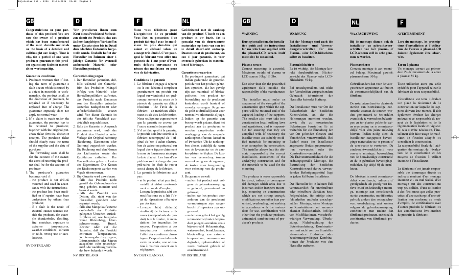 Gb d f nl gb d f nl | Vogels PB 050 User Manual | Page 2 / 2