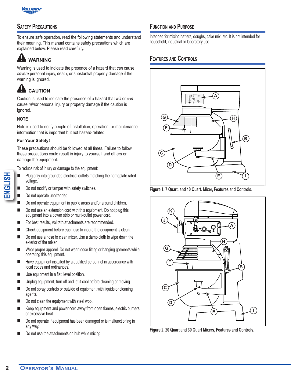 English | Vollrath 60 Qt Countertop Mixers User Manual | Page 2 / 8