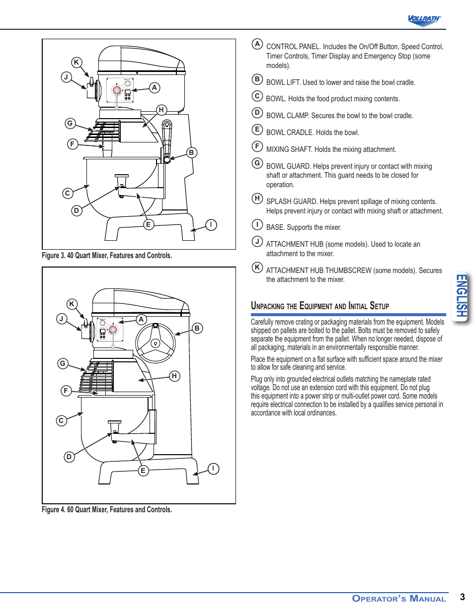 English | Vollrath 60 Qt Countertop Mixers User Manual | Page 3 / 8