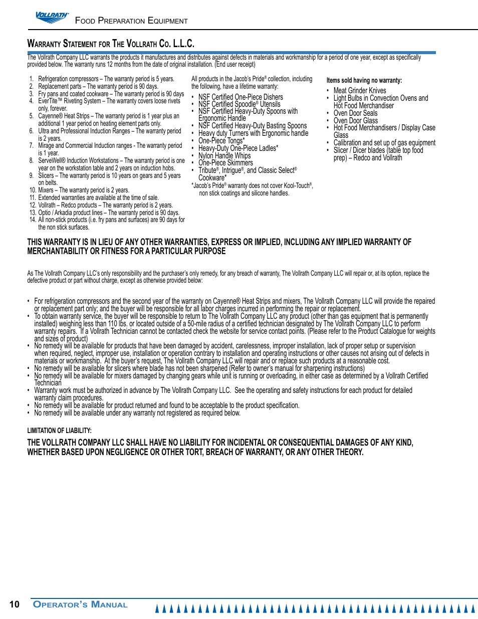 L.l.c | Vollrath MIN0022 Operator Manual User Manual | Page 10 / 12
