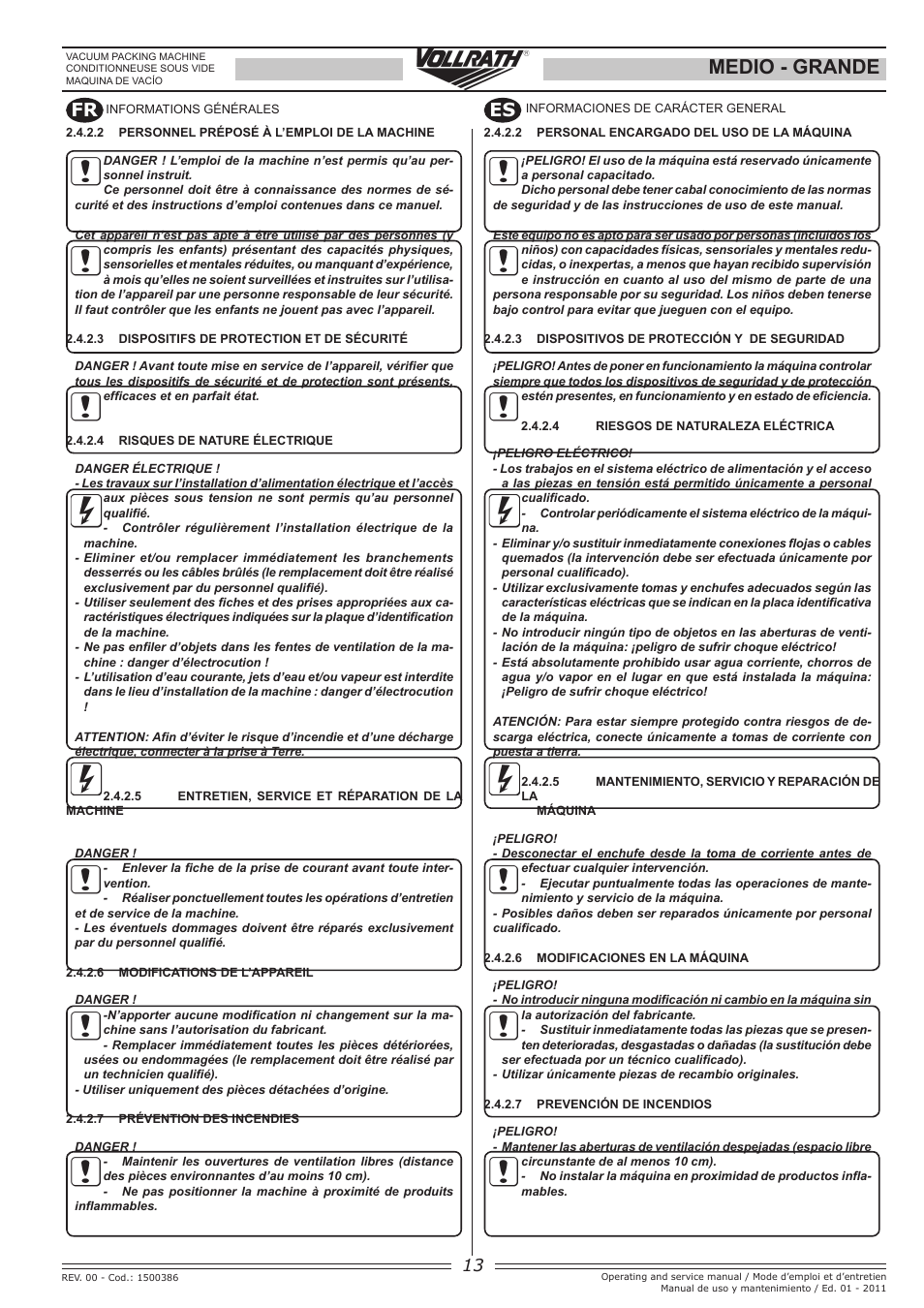 Medio - grande, Fr es | Vollrath GRANDE In-Chamber Vacuum Pack Machines User Manual | Page 13 / 48