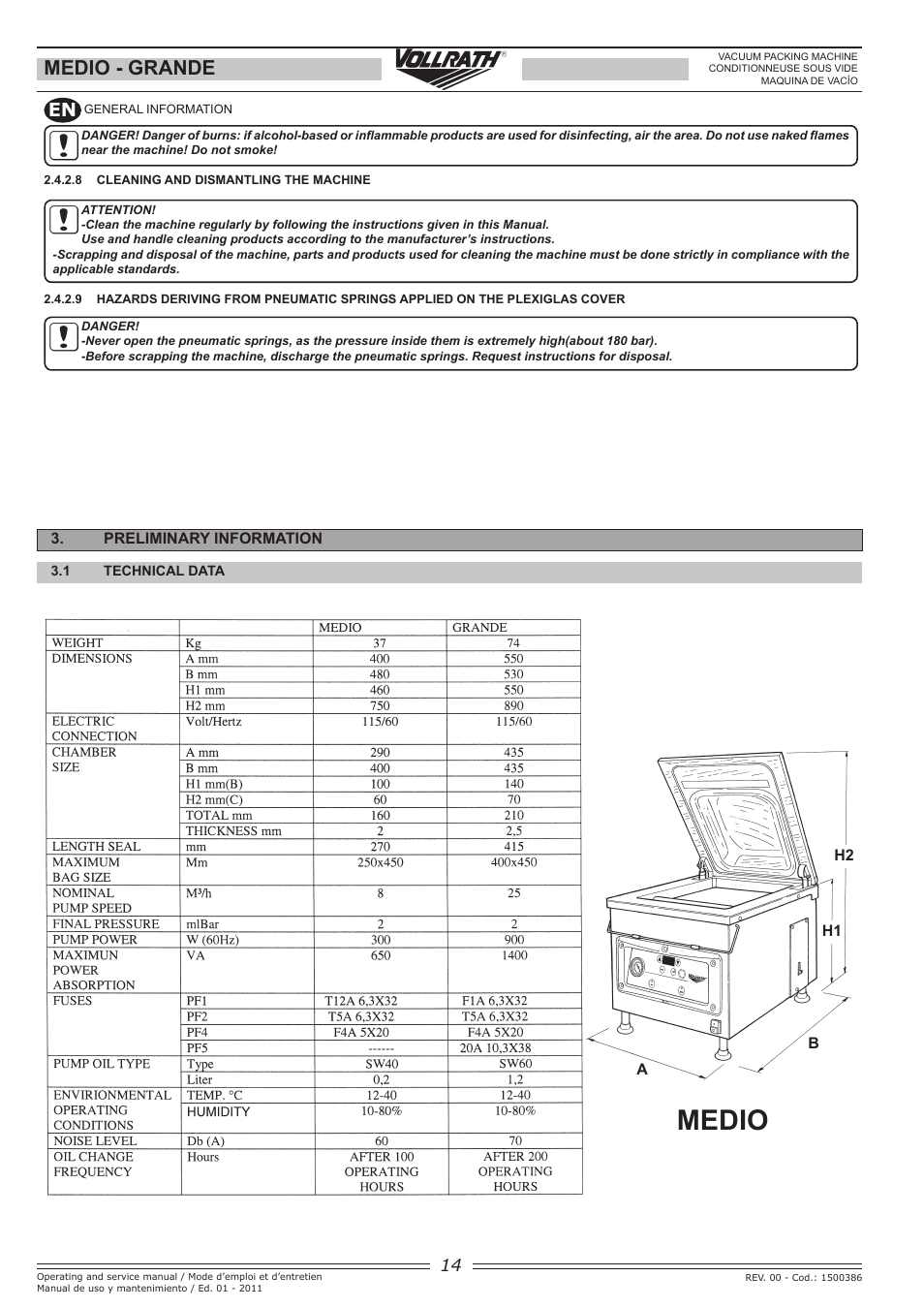 Medio, Medio - grande | Vollrath GRANDE In-Chamber Vacuum Pack Machines User Manual | Page 14 / 48