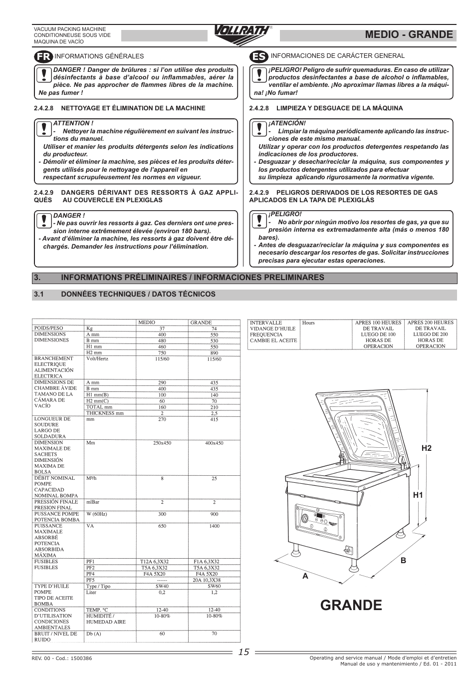 Grande, Medio - grande, Fr es | Vollrath GRANDE In-Chamber Vacuum Pack Machines User Manual | Page 15 / 48