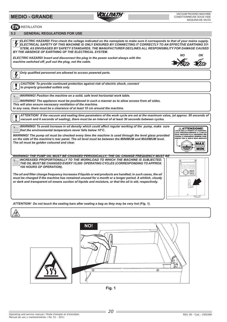 Medio - grande, Fig. 1 | Vollrath GRANDE In-Chamber Vacuum Pack Machines User Manual | Page 20 / 48