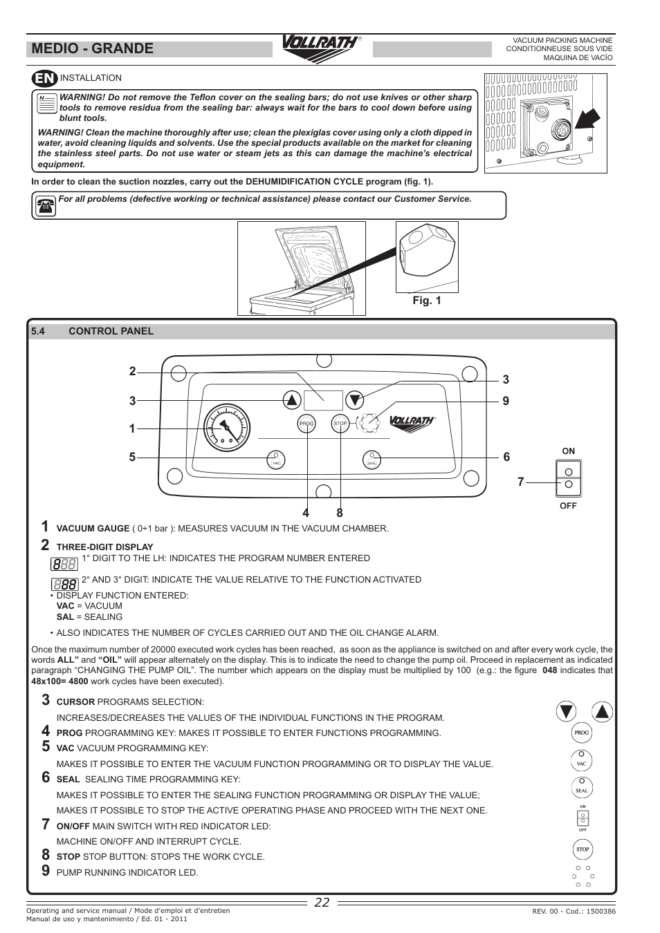 Medio - grande | Vollrath GRANDE In-Chamber Vacuum Pack Machines User Manual | Page 22 / 48