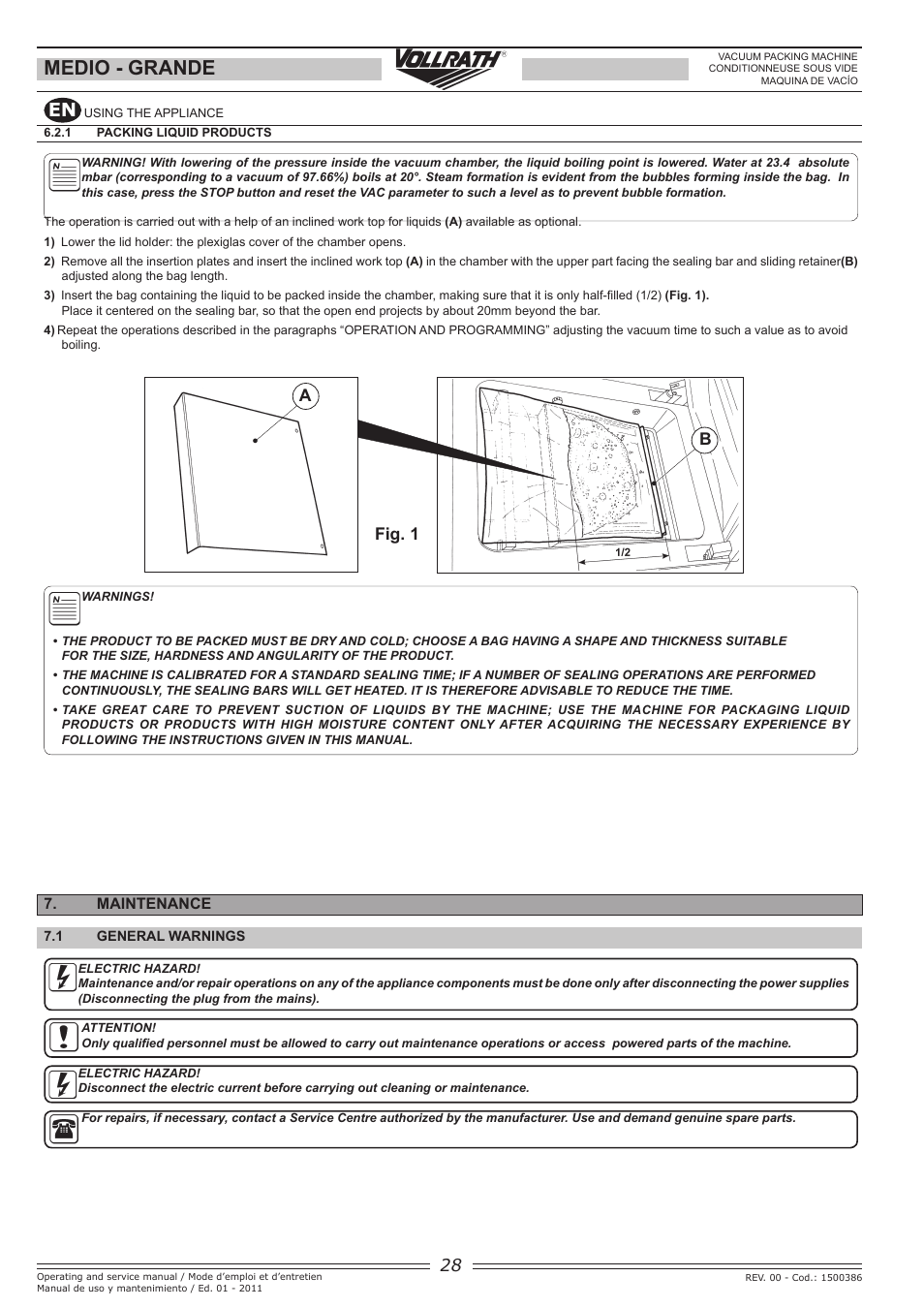 Medio - grande, Fig. 1 | Vollrath GRANDE In-Chamber Vacuum Pack Machines User Manual | Page 28 / 48