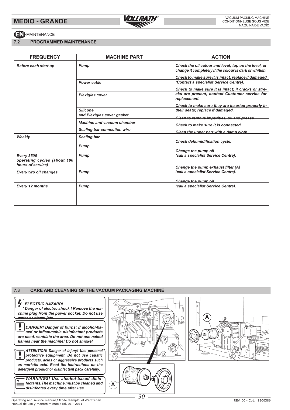 Medio - grande | Vollrath GRANDE In-Chamber Vacuum Pack Machines User Manual | Page 30 / 48