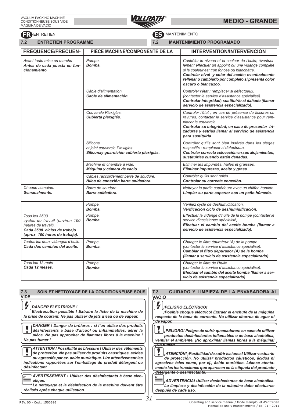 Medio - grande, Fr es | Vollrath GRANDE In-Chamber Vacuum Pack Machines User Manual | Page 31 / 48