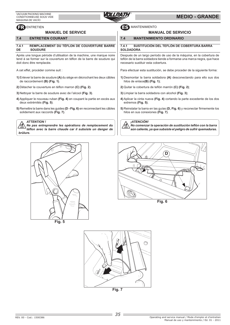 Medio - grande, Fr es | Vollrath GRANDE In-Chamber Vacuum Pack Machines User Manual | Page 35 / 48