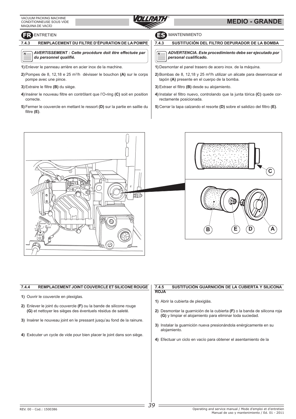 Medio - grande, Fr es, Cb e d | Vollrath GRANDE In-Chamber Vacuum Pack Machines User Manual | Page 39 / 48