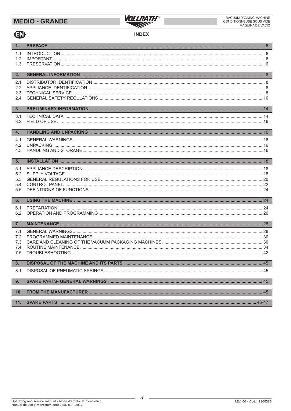 Medio - grande | Vollrath GRANDE In-Chamber Vacuum Pack Machines User Manual | Page 4 / 48