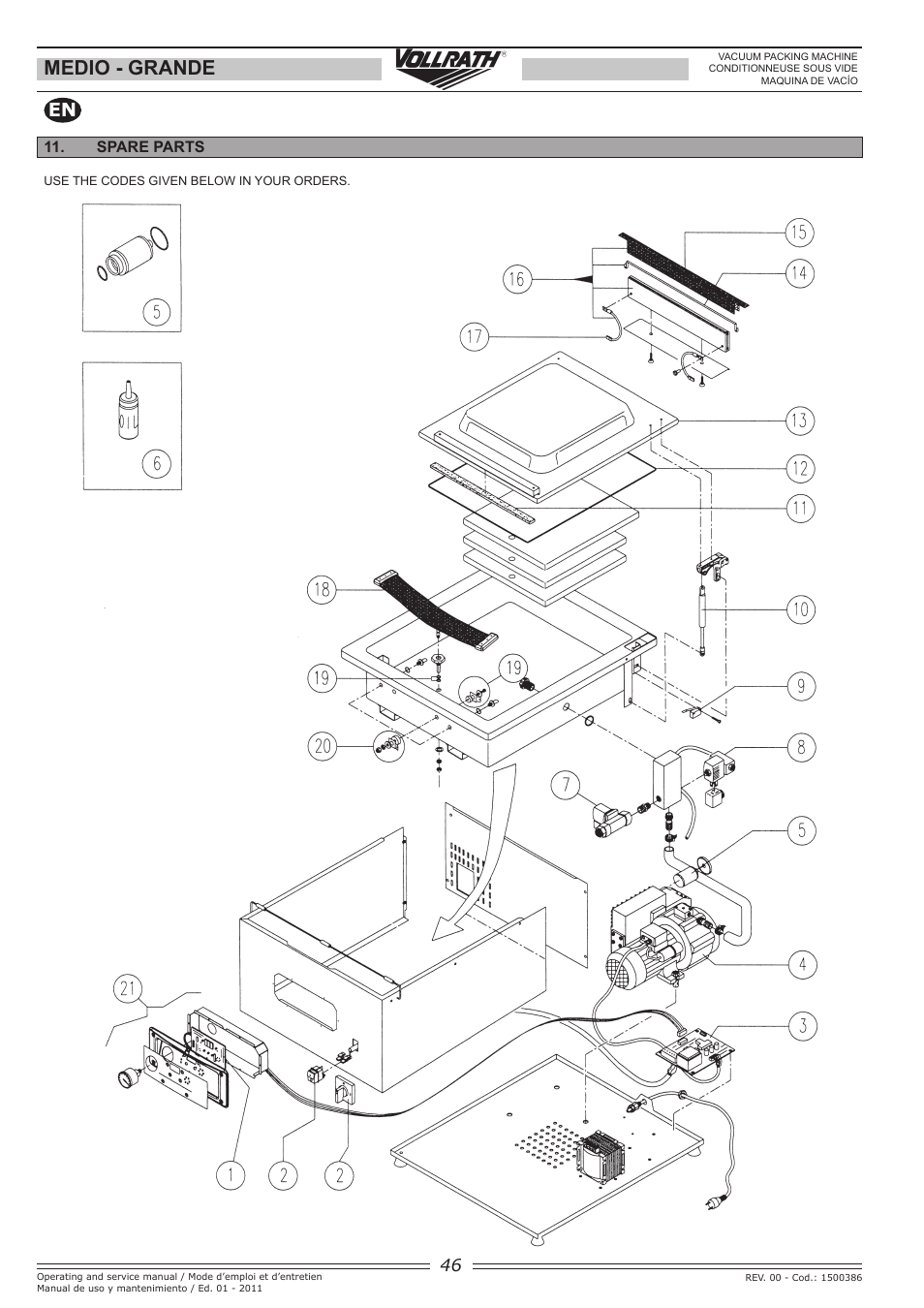 Medio - grande | Vollrath GRANDE In-Chamber Vacuum Pack Machines User Manual | Page 46 / 48