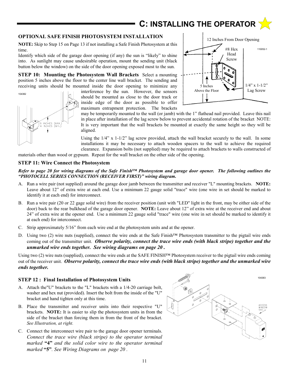 Installing the operator | Allstar Products Group LT 50 User Manual | Page 11 / 24