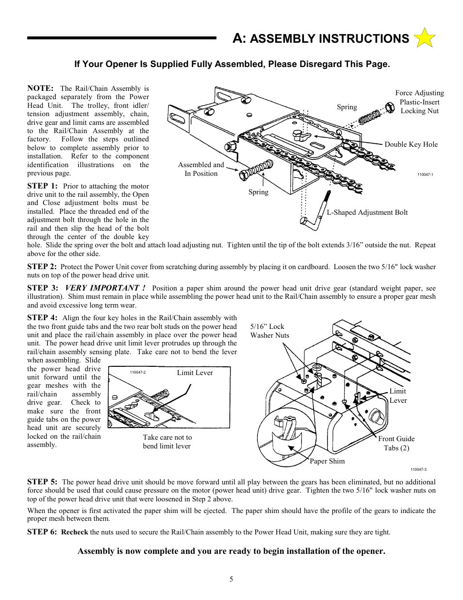 Assembly instructions | Allstar Products Group LT 50 User Manual | Page 5 / 24