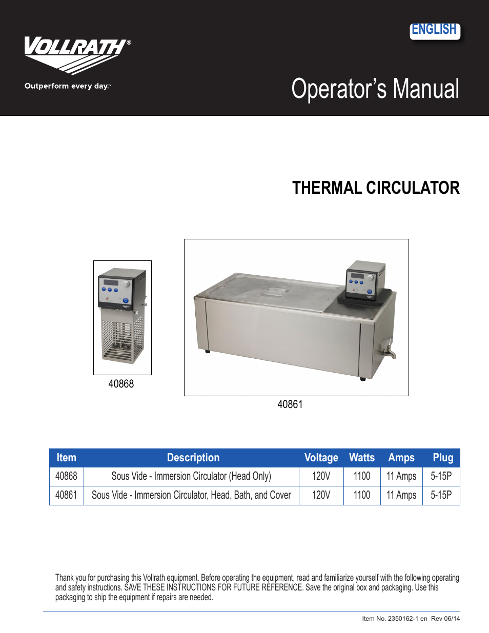 Vollrath Immersion Circulator User Manual | 6 pages