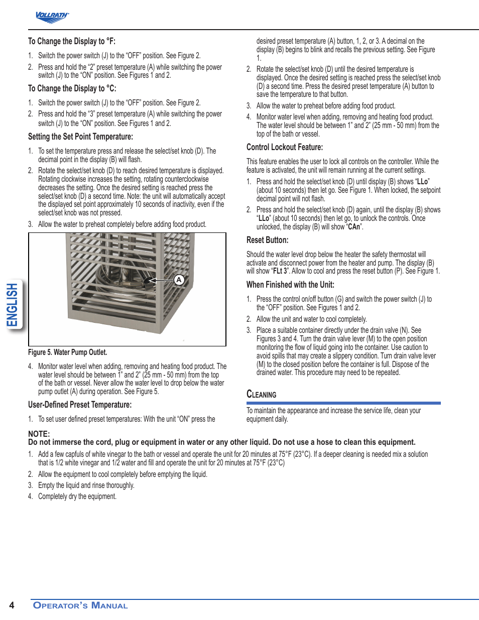 English | Vollrath Immersion Circulator User Manual | Page 4 / 6