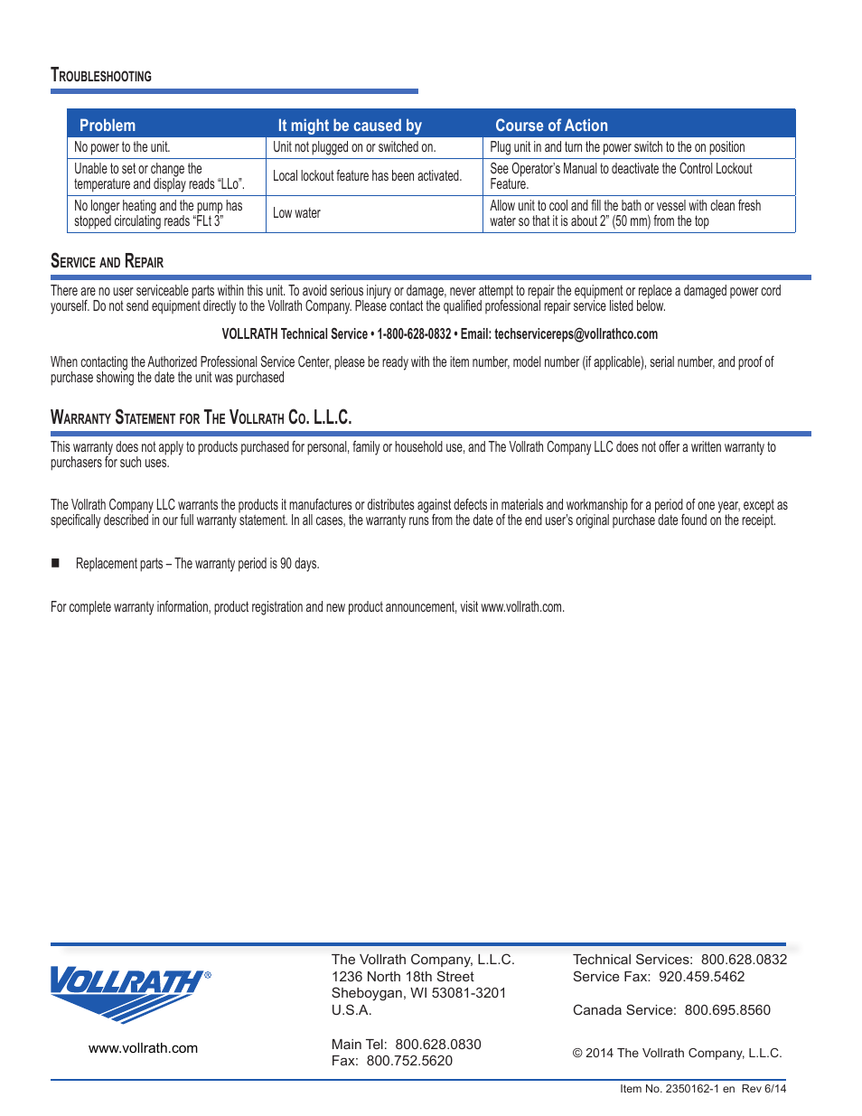 L.l.c | Vollrath Immersion Circulator User Manual | Page 6 / 6