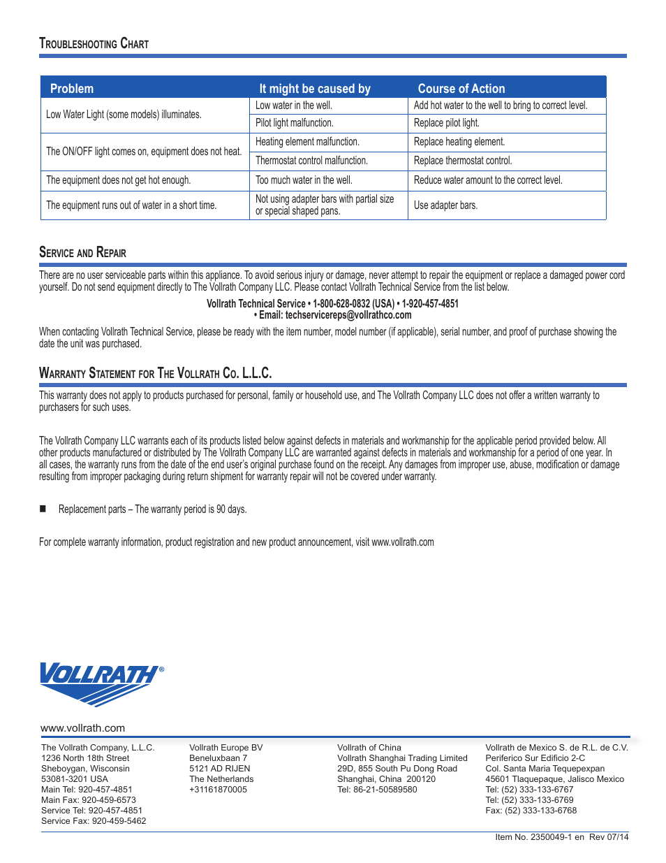 L.l.c | Vollrath Cayenne Model 1220 Full-Size Heat 'N Serve Rethermalizers User Manual | Page 4 / 4