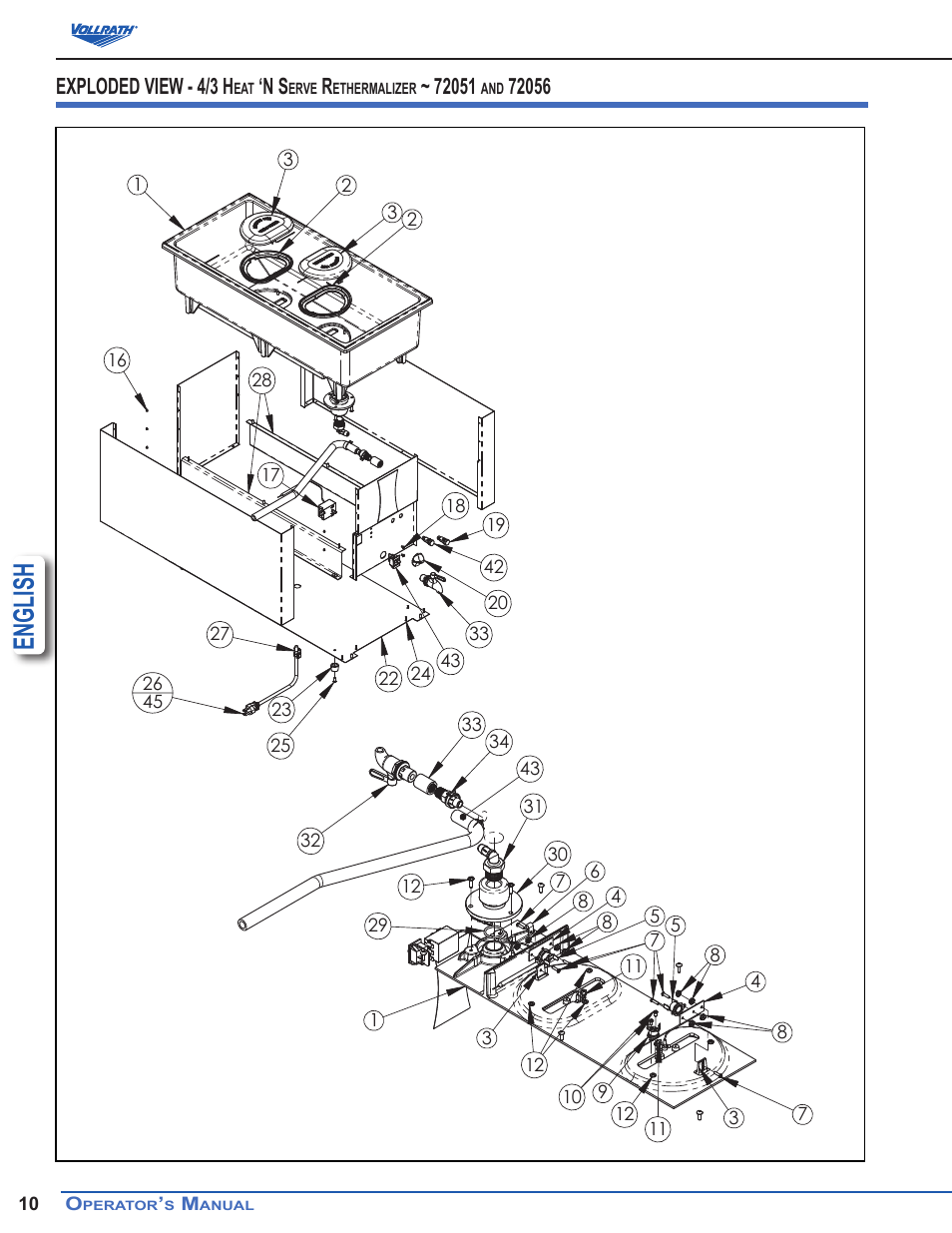 English, Exploded view - 4/3 h | Vollrath Cayenne Model T43R Heat 'N Serve. 4/3 Rethermalizer User Manual | Page 10 / 12