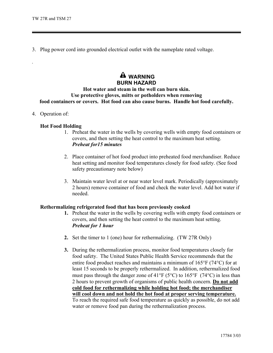 Vollrath Cayenne Model TW-27R Twin 7-Quart Rethermalizer User Manual | Page 3 / 10