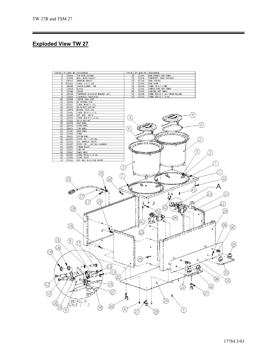 Exploded view tw 27 | Vollrath Cayenne Model TW-27R Twin 7-Quart Rethermalizer User Manual | Page 7 / 10