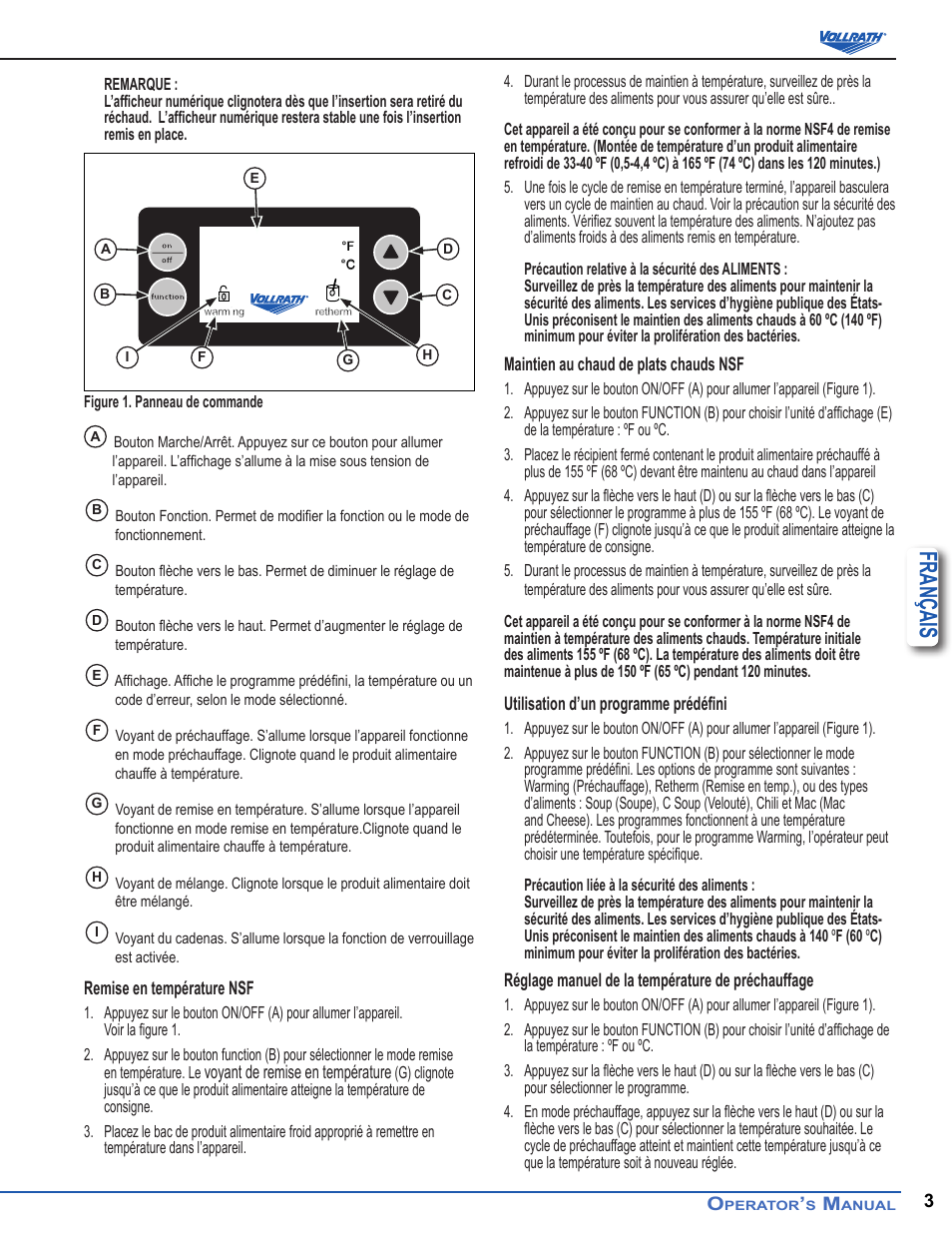 Français | Vollrath Mirage Induction Rethermalizers 7 Qt User Manual | Page 15 / 18