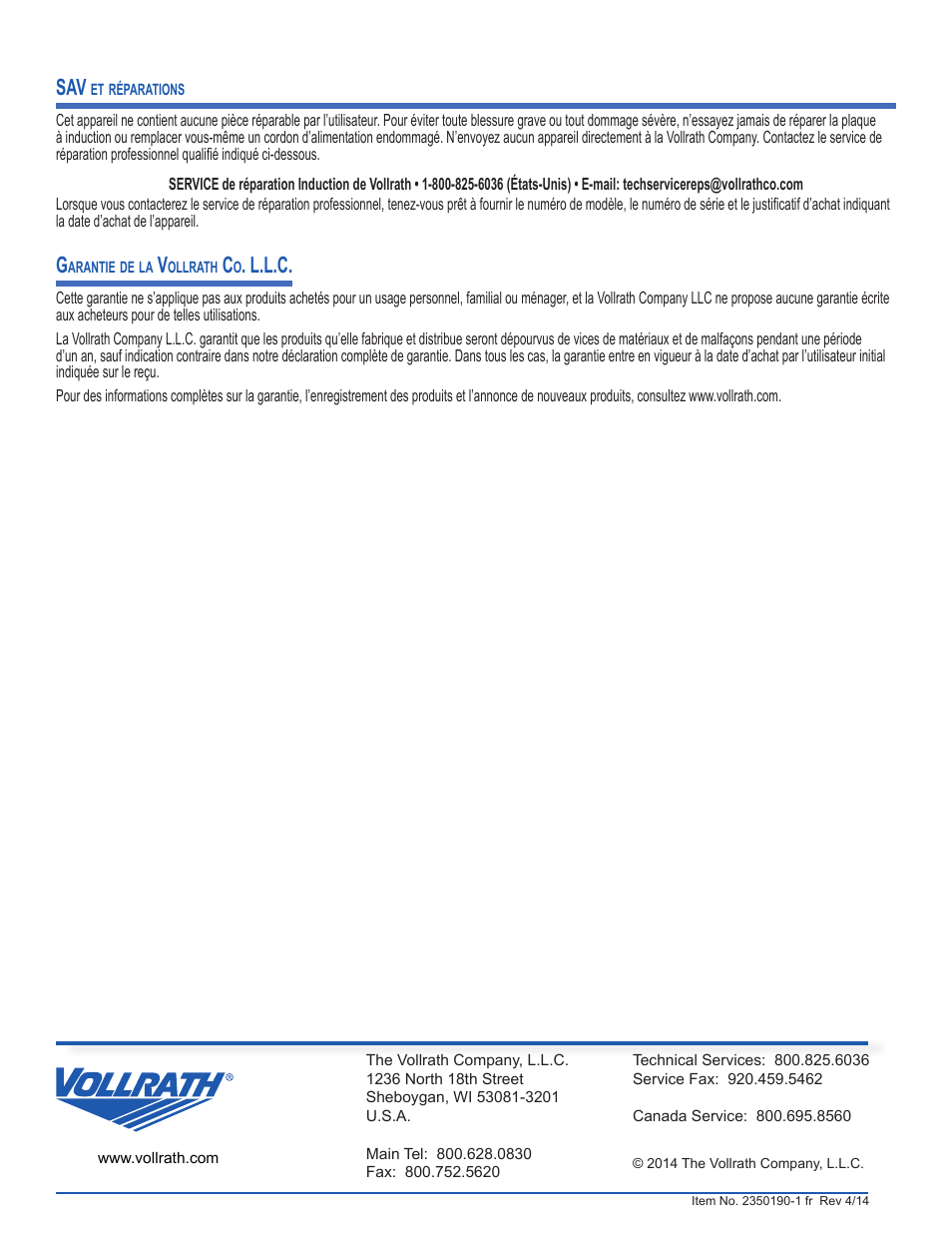 L.l.c | Vollrath Mirage Induction Rethermalizers 7 Qt User Manual | Page 18 / 18