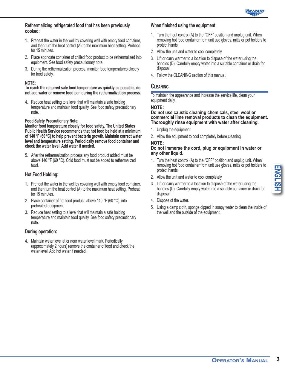 English | Vollrath Retro Stock Pot Kettle Rethermalizers 11 Qt User Manual | Page 3 / 4