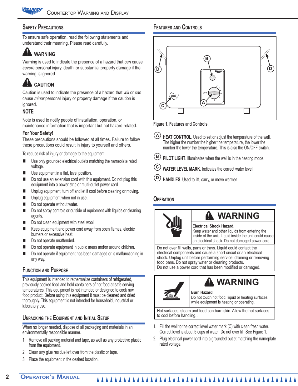 Warning | Vollrath Retro Stock Pot Kettle Rethermalizers 7 Qt User Manual | Page 2 / 6
