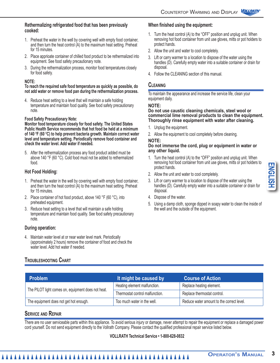 English | Vollrath Retro Stock Pot Kettle Rethermalizers 7 Qt User Manual | Page 3 / 6