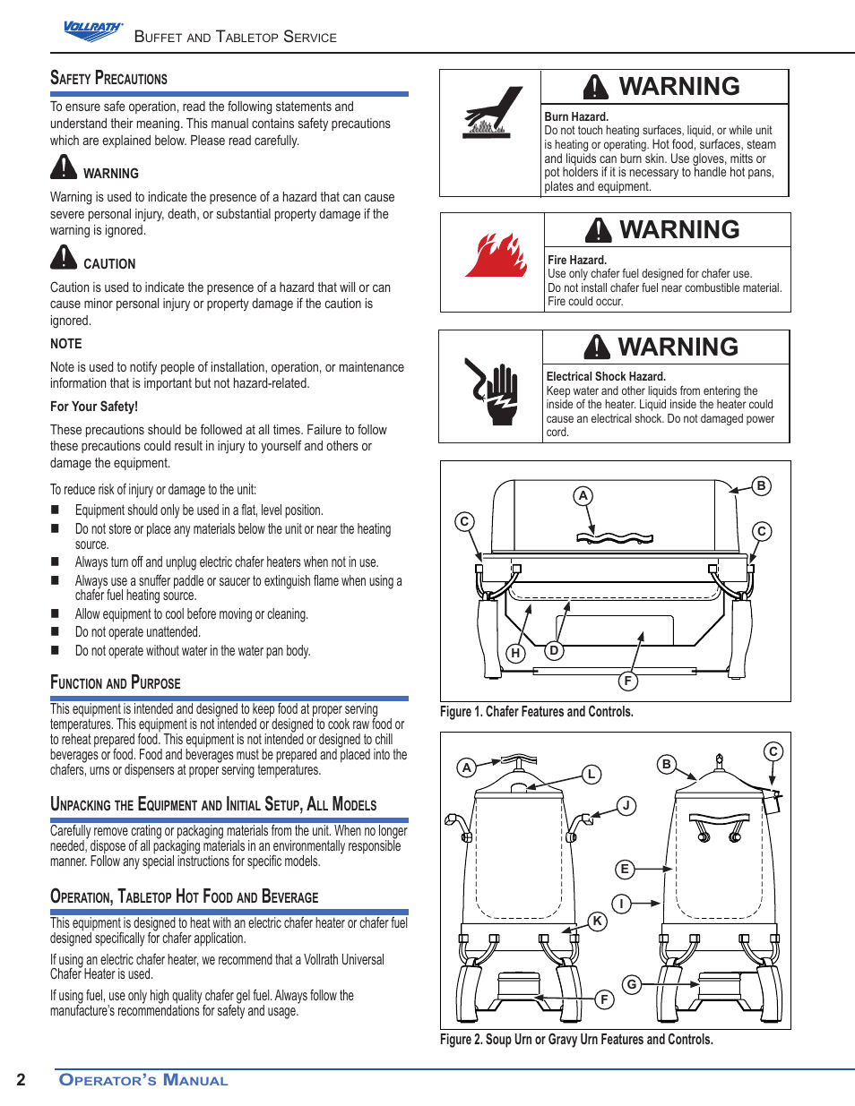 Warning | Vollrath Somerville Buffet Service User Manual | Page 2 / 16