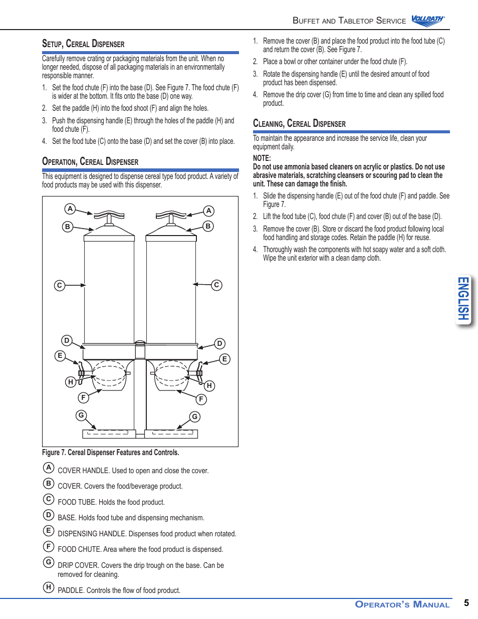 English | Vollrath Somerville Buffet Service User Manual | Page 5 / 16