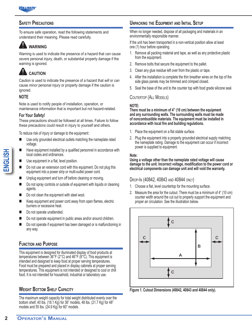 English | Vollrath Refrigerated Curved Drop-In Display Cases User Manual | Page 2 / 6