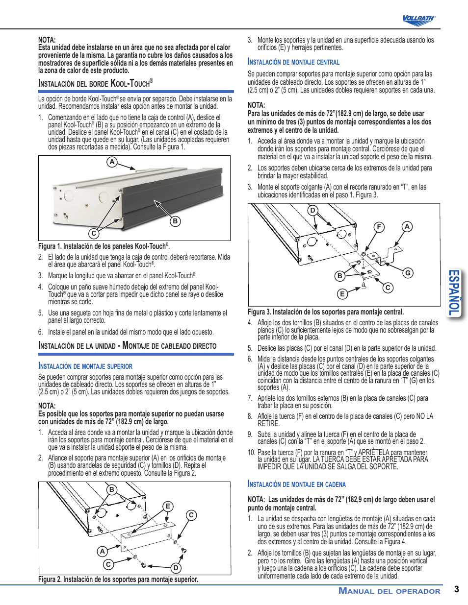 Esp añol | Vollrath Cayenne Heat Strips, Hard Wired User Manual | Page 15 / 36