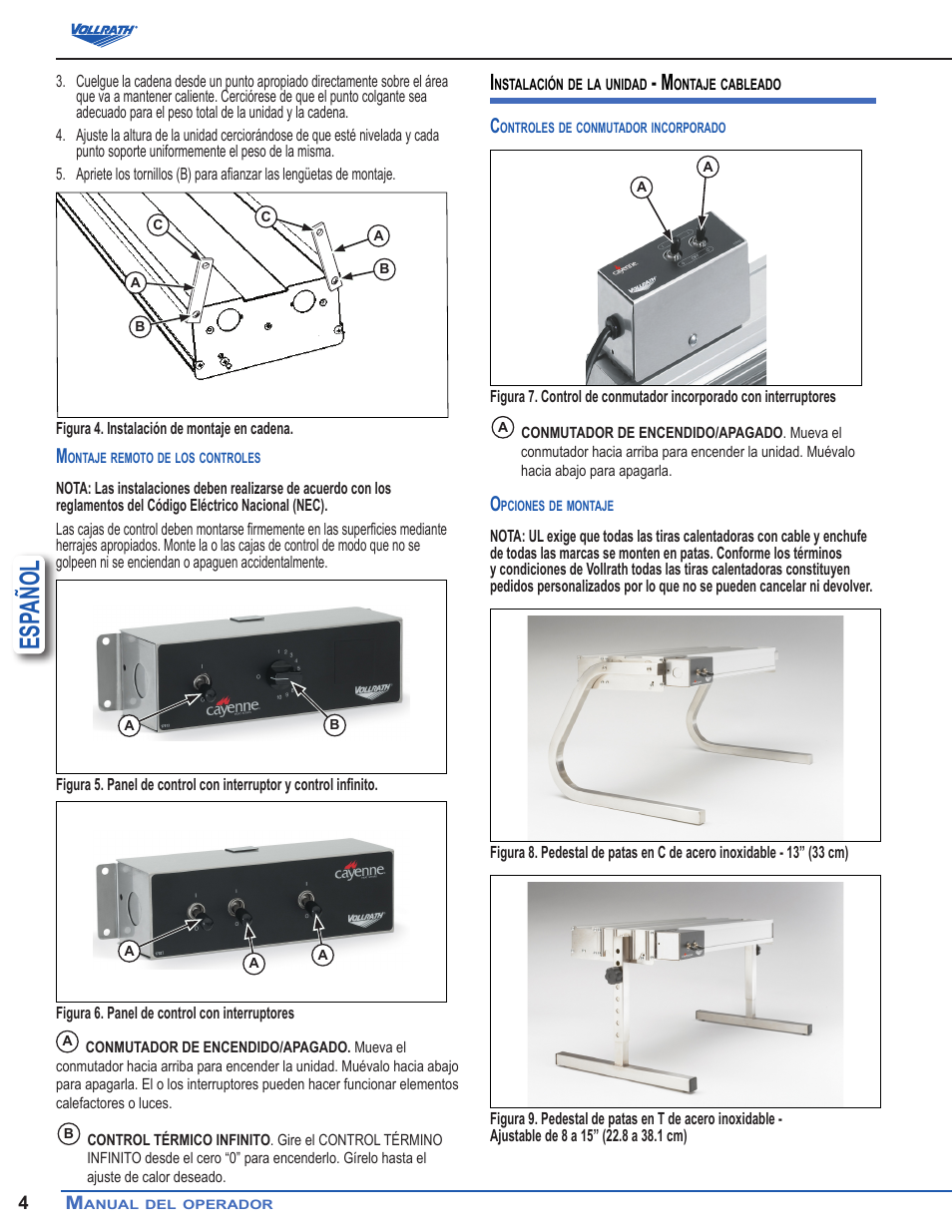 Esp añol | Vollrath Cayenne Heat Strips, Hard Wired User Manual | Page 16 / 36
