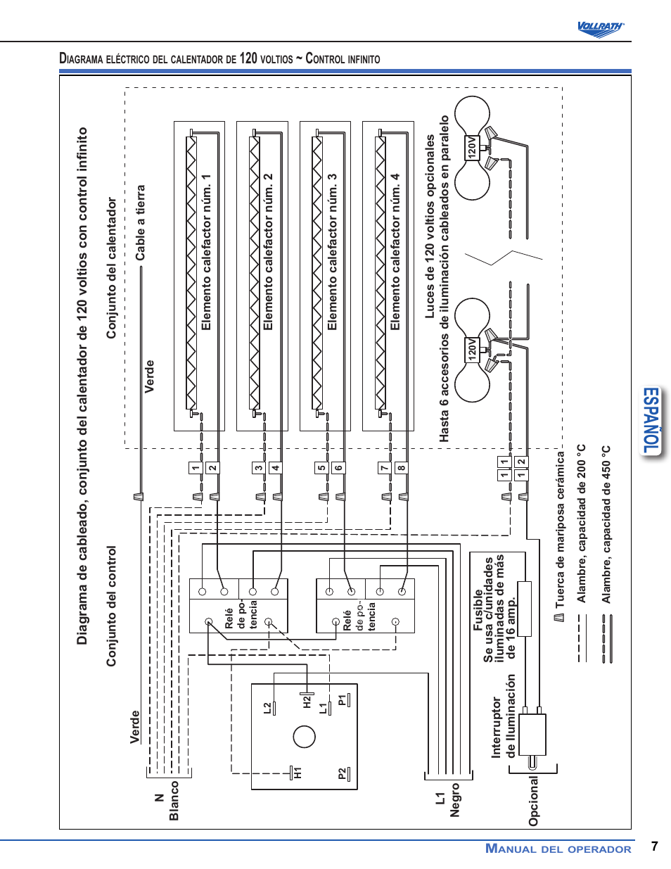 Esp añol | Vollrath Cayenne Heat Strips, Hard Wired User Manual | Page 19 / 36