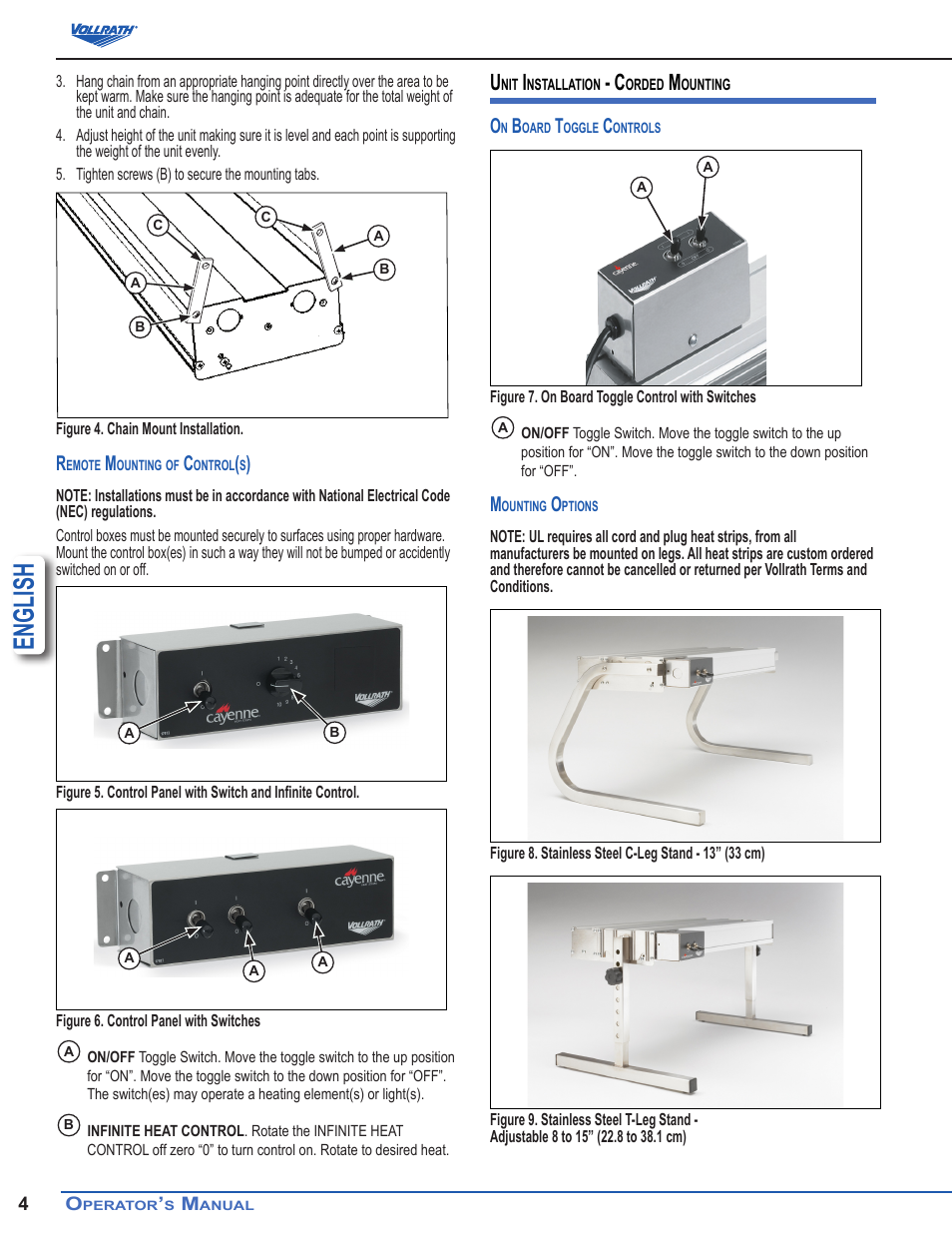 English | Vollrath Cayenne Heat Strips, Hard Wired User Manual | Page 4 / 36