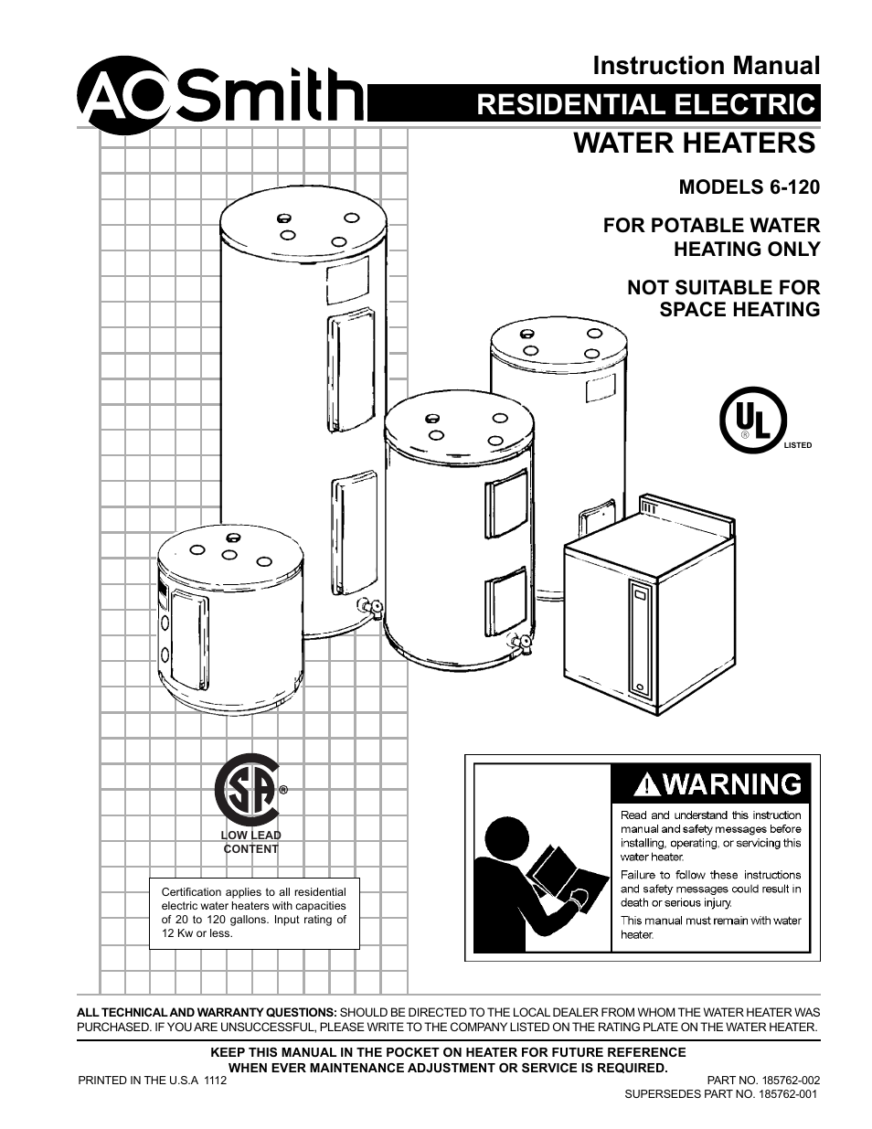 A.O. Smith 185762-000 User Manual | 28 pages