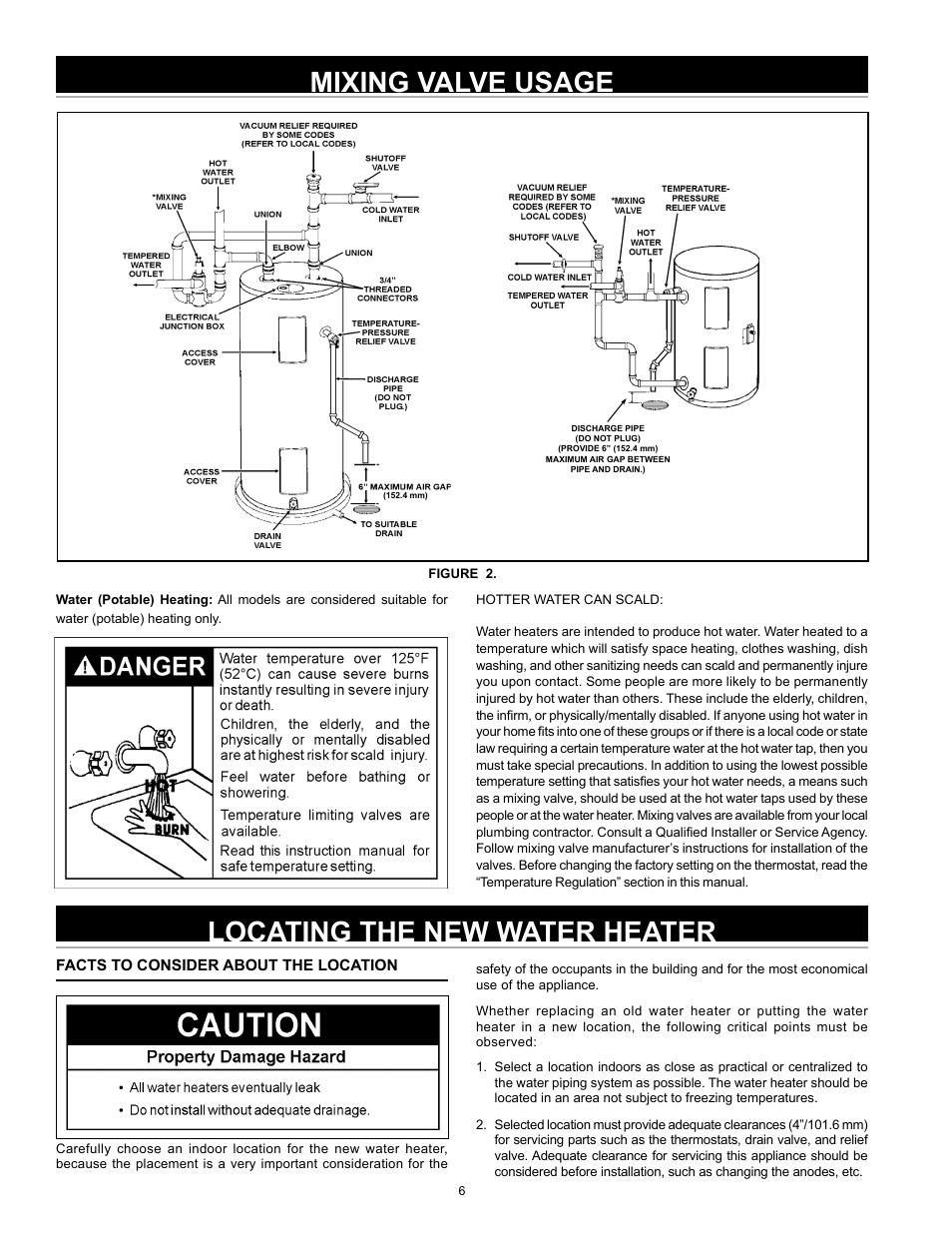 Mixing valve usage, Locating the new water heater | A.O. Smith 185762-000 User Manual | Page 6 / 28