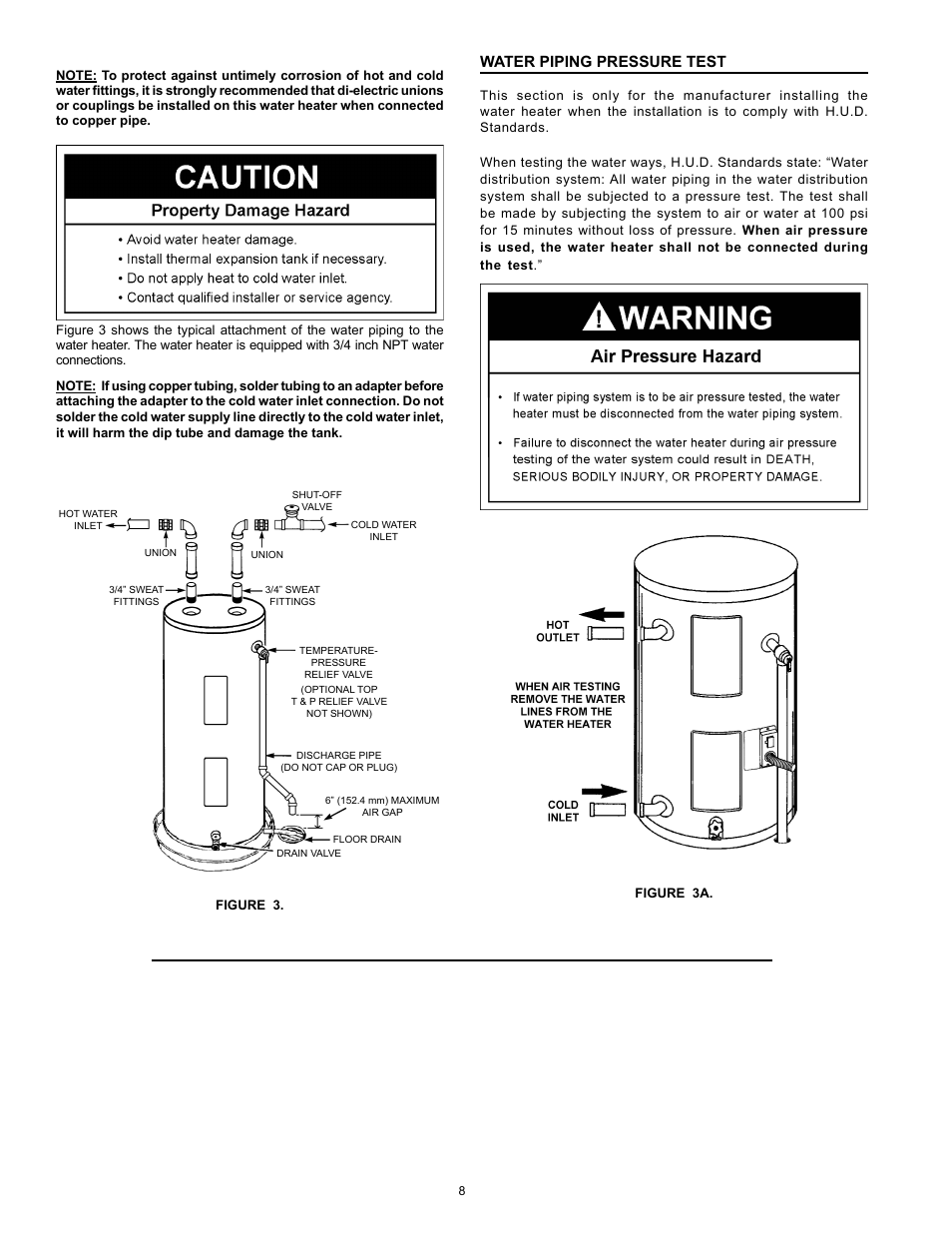 Water piping pressure test | A.O. Smith 185762-000 User Manual | Page 8 / 28