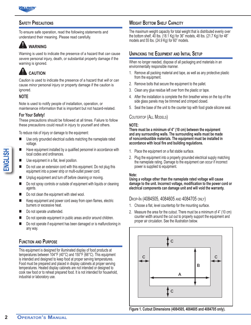 English | Vollrath Heated Curved Drop-In Display Cases User Manual | Page 2 / 6